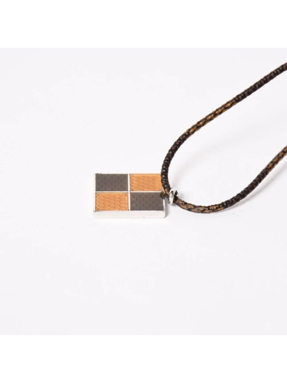 Louis Vuitton Pendentif Damier 925 Sterling Silver Necklace Brown Yellow